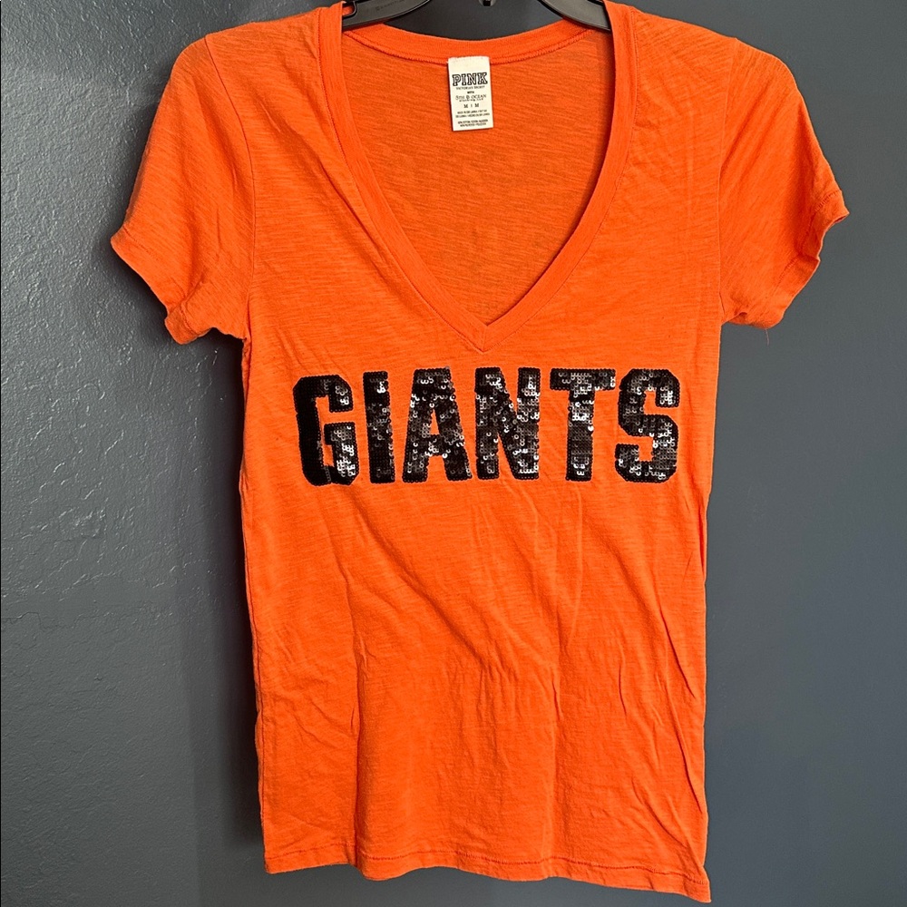 PINK Victoria's Secret Giants V neck Orange Tee